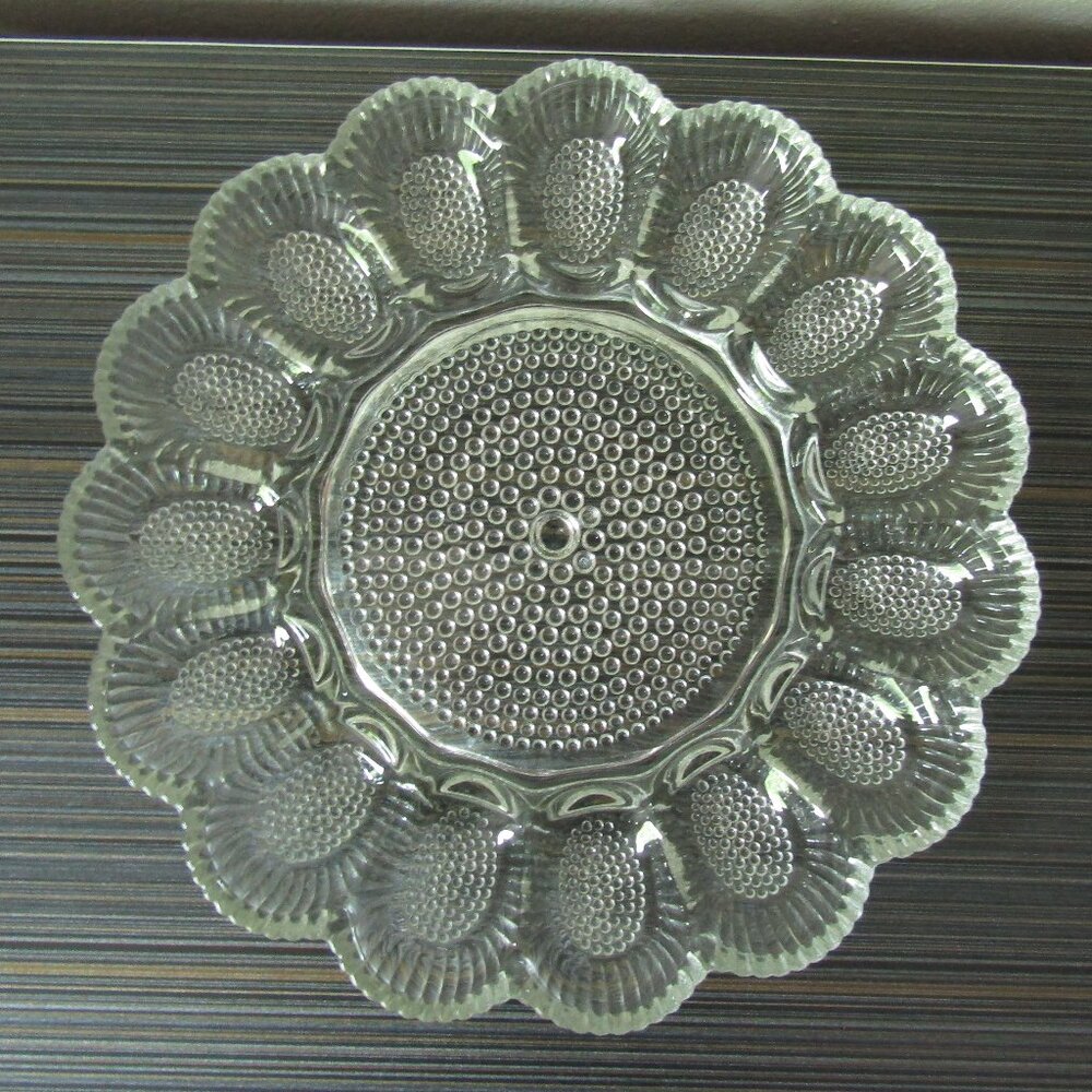 Indiana Hobnail Clear Glass Deviled Egg Serving Plate